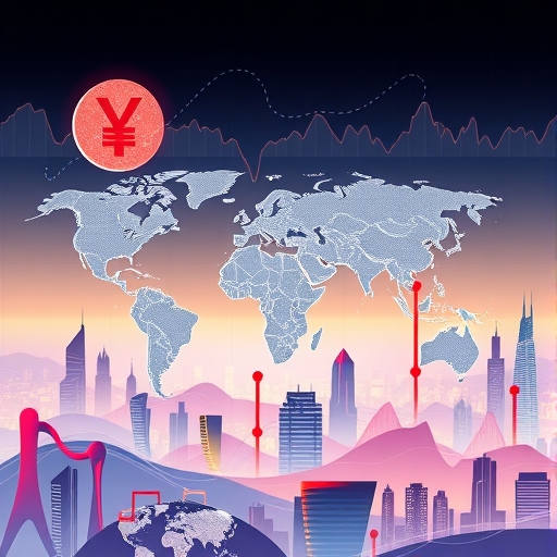 中國人民幣符號與波動圖表插圖