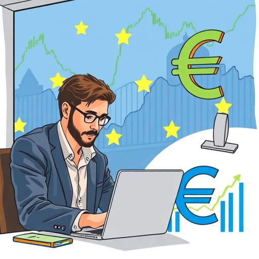 浮動的歐元符號與經濟數據圖表的插圖