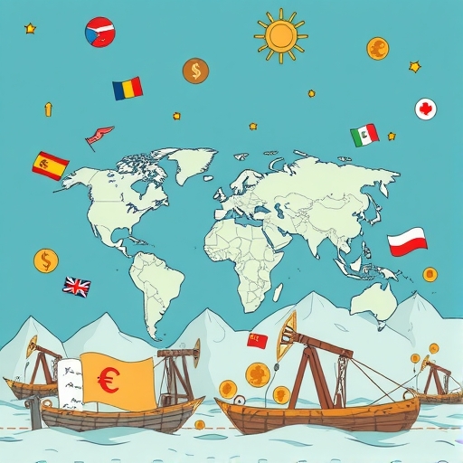 一幅視覺化圖像代表地緣政治緊張對貨幣的影響