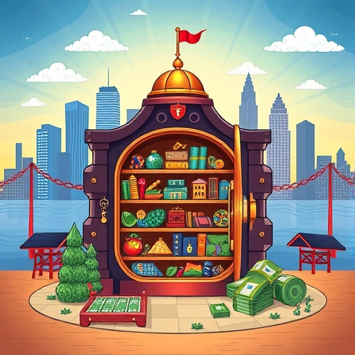 活力四射的城市天際線,顯示著財務機構,象徵國家財富管理。