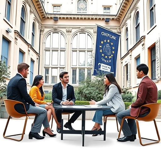 牛津大學校園裡的學生