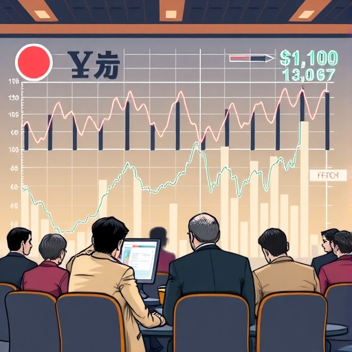 日本的外匯市場,顯示浮動的匯率圖表。