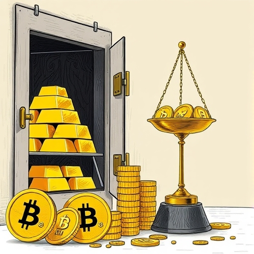 人正在稱量金幣的天平