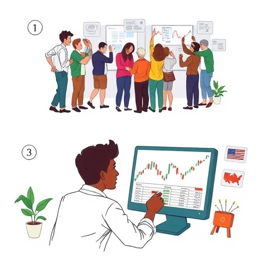 一群多元化的人正在探索股票市場圖表