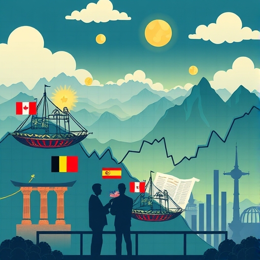 財務風景,顯示新興市場國家旗幟與債券