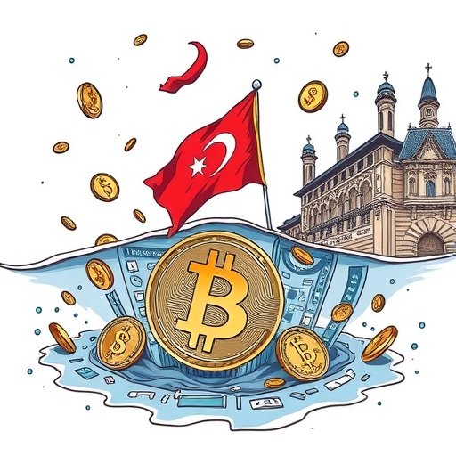 一個象徵土耳其里拉災難的下沉貨幣插圖