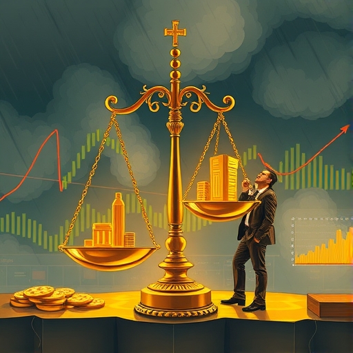 天秤上平衡著經濟象徵的黃金秤