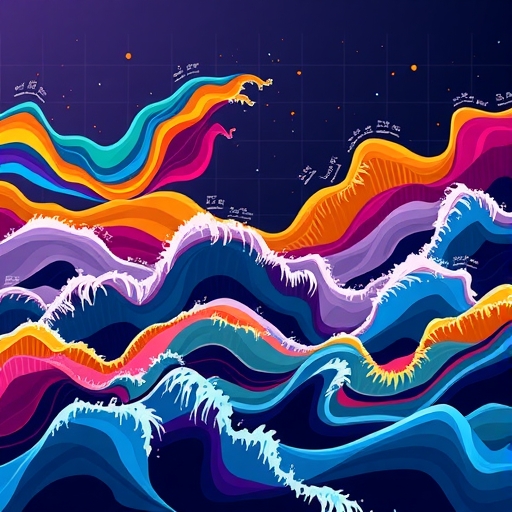 一幅描繪混亂金融市場的圖片,展現著色彩繽紛的波浪與圖表。