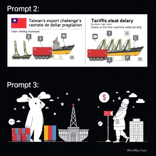 一張圖示顯示台灣因美元貶值面臨的出口挑戰