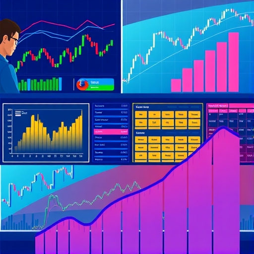 一幅概念性的圖像,描繪台灣經濟增長,透過上漲的股票指數來表現。