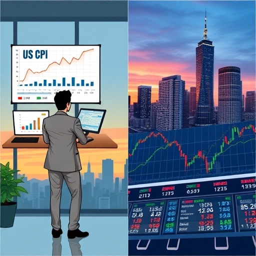 投資者在股票交易大廳反應CPI公佈數據