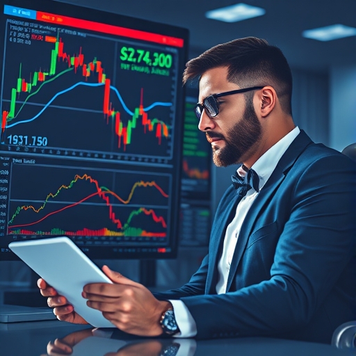 一幅數位插圖展示金融市場趨勢與 MACD 指標在運作中