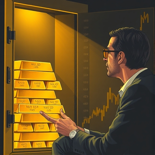 金條堆疊在安全箱內，燈光照明