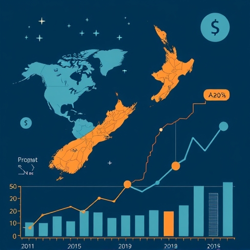 顯示貨幣波動趨勢的分析圖表風格。