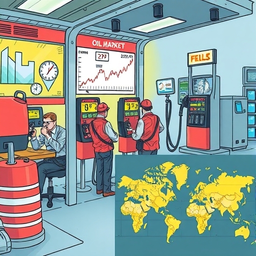 一個繁忙的原油市場,交易員分析圖表和數據。