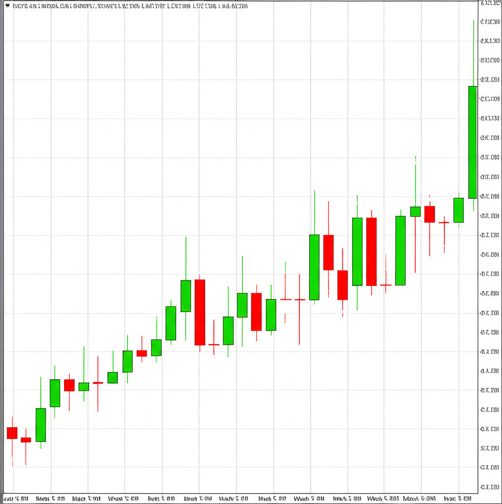 一個詳細的金融交易圖表特寫,顯示紅綠相間的K線圖,背景有網格和數字,呈現數位金融數據分析的複雜性。