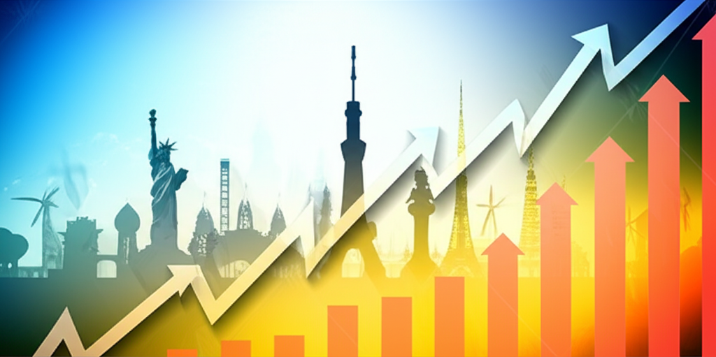 一隻手正平衡著兩端的秤,一端為美元符號,另一端為上升圖表,象徵經濟成長與貨幣價值的權衡。