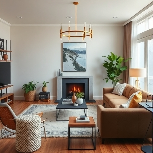 一個佈置溫馨且裝潢現代的客廳。