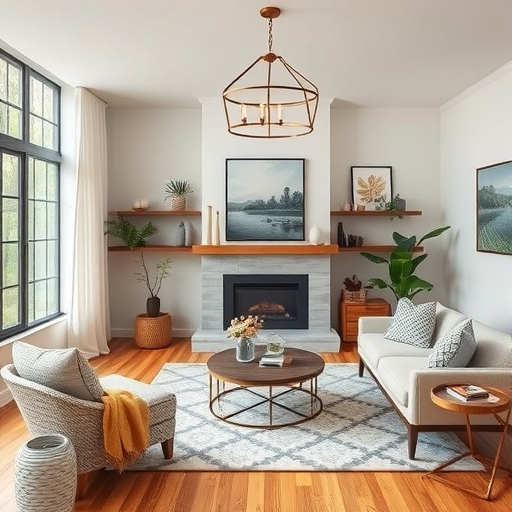 一個佈置溫馨且裝潢現代的客廳。