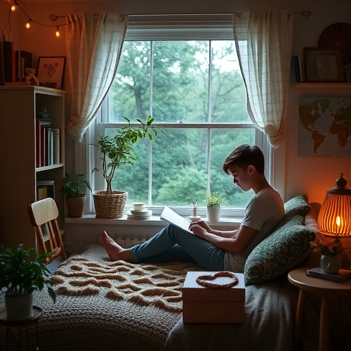 一位學生在書桌前閱讀資料