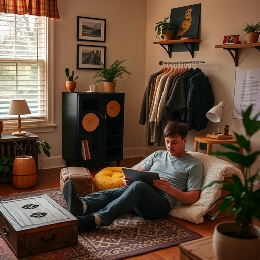 一位學生專心在舒適的環境中學習