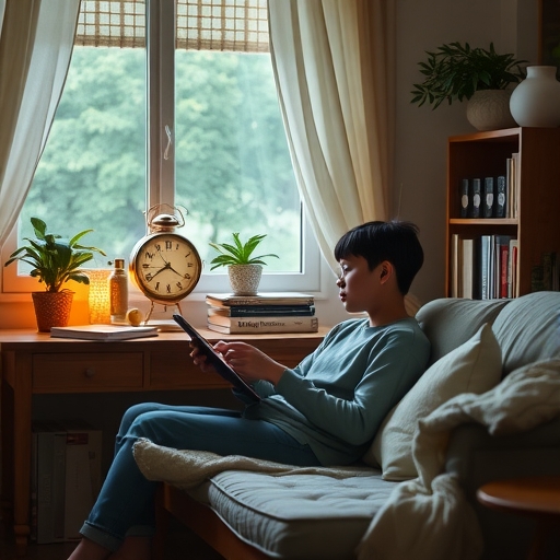 一位學生在溫馨的房間中學習