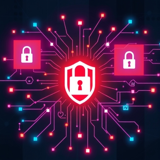 一個數位安全概念的插圖,展示了數據保護和網絡安全。