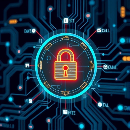 一個數位安全概念的插圖,展示了數據保護和網絡安全。