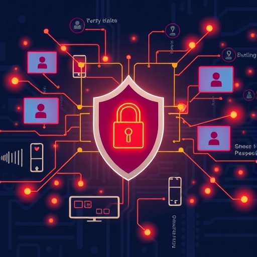 一個數位安全概念的插圖,展示了數據保護和網絡安全。