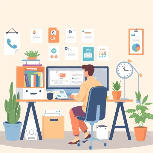 一位專業人士正在整理資料。