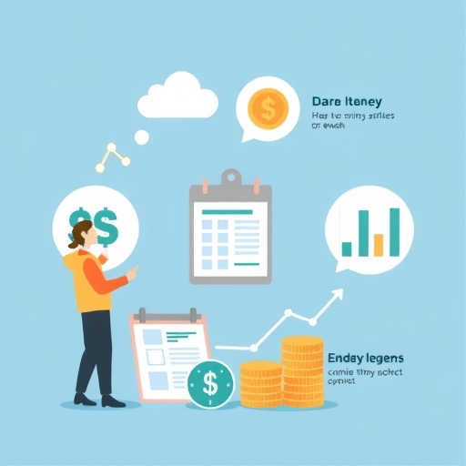 一個人正在思考投資策略,周圍有房屋、圖表與盾牌等圖示。