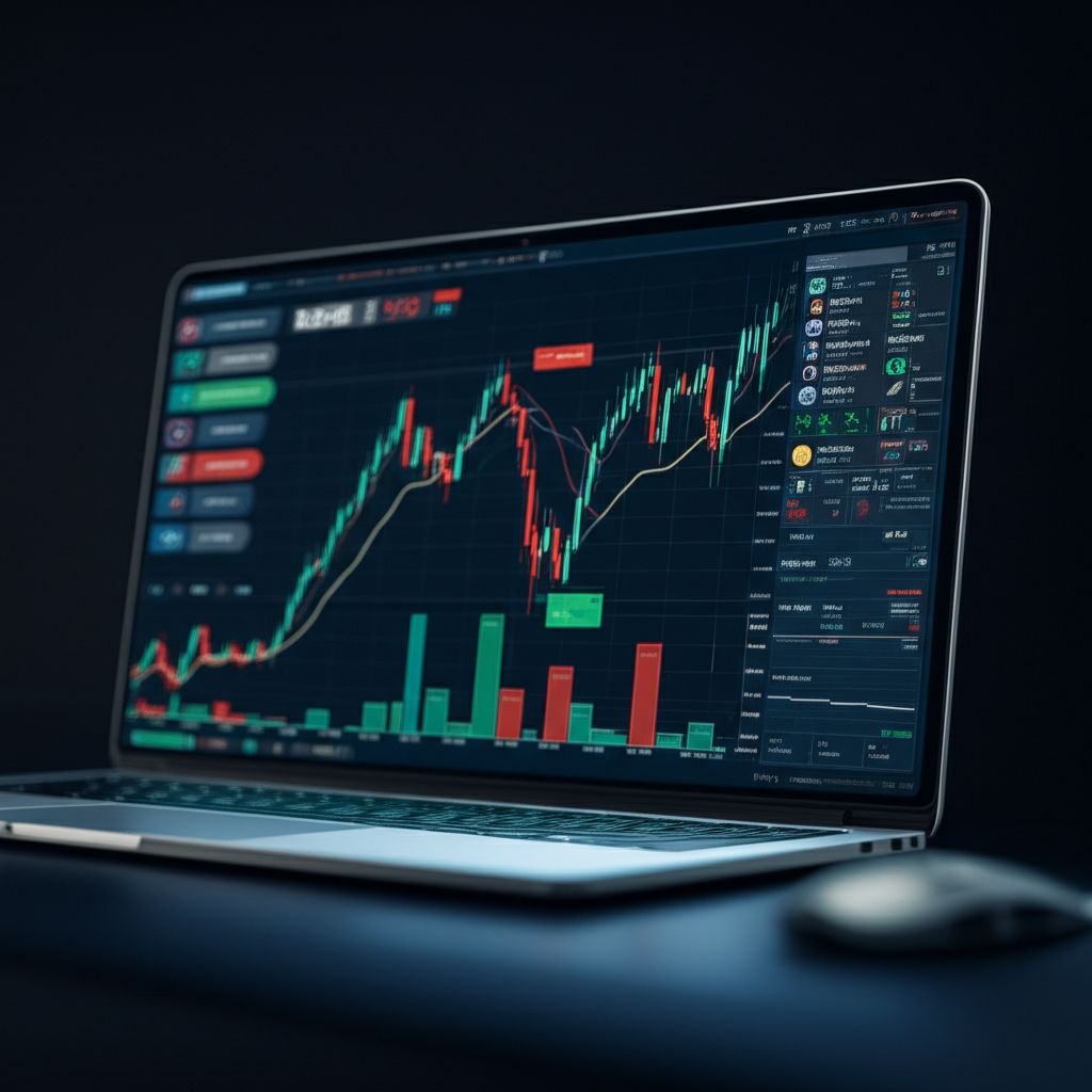 未來感的加密貨幣交易所介面,顯示數位資產與交易圖表,背景為新加坡金融區。