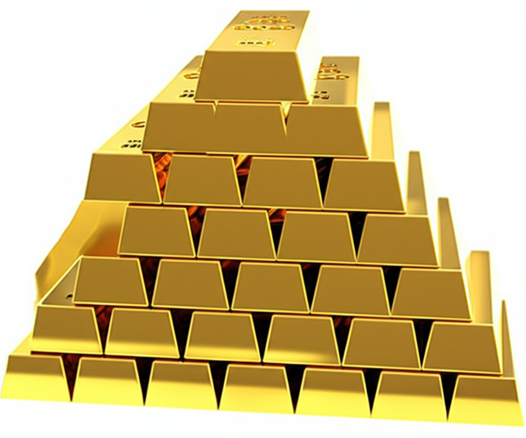 一張特寫閃亮金條的圖片,背景是模糊的金融圖表,象徵財富與穩定。