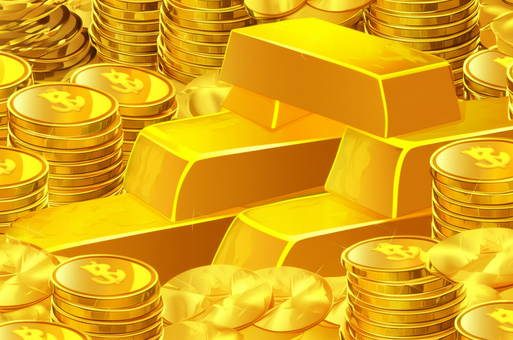 插圖:金條與金幣象徵黃金投資