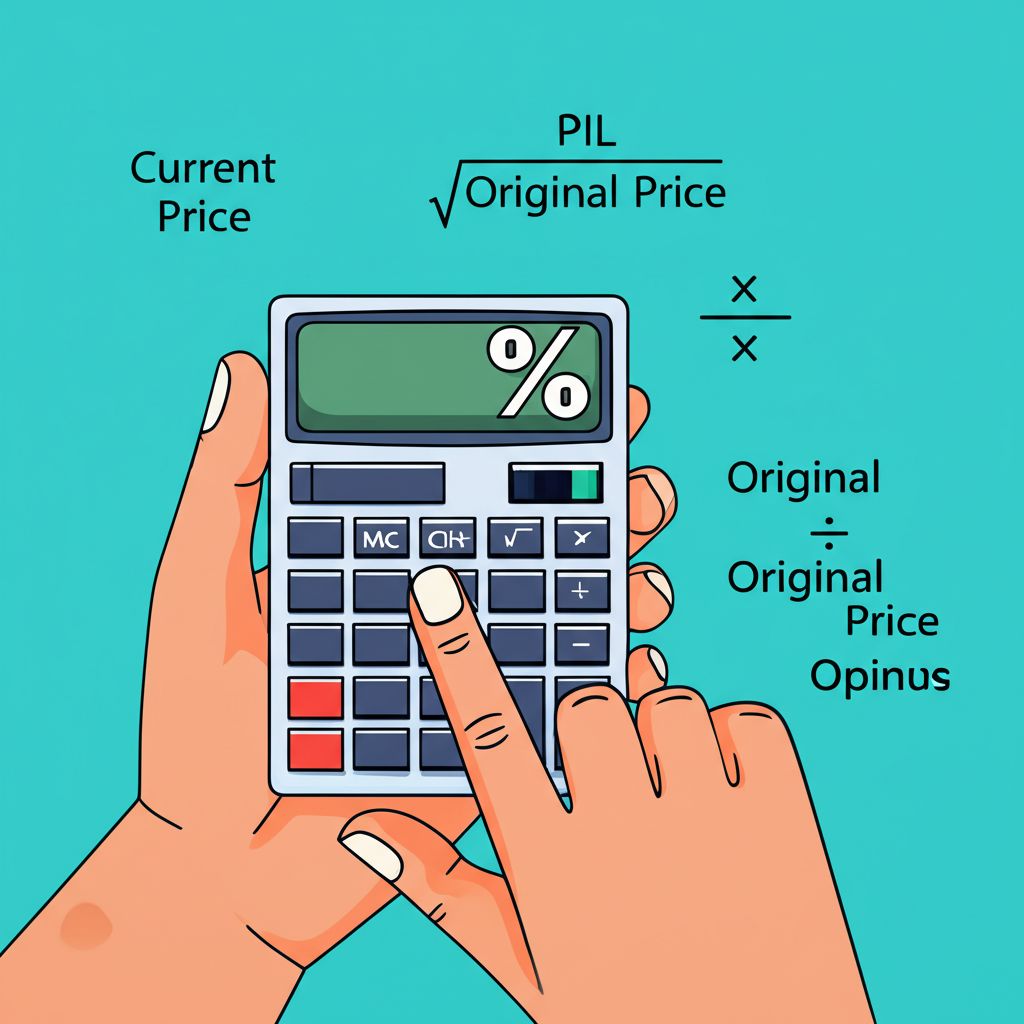 計算器顯示漲幅百分比與步驟教學插圖,包含數學公式和手把手指導