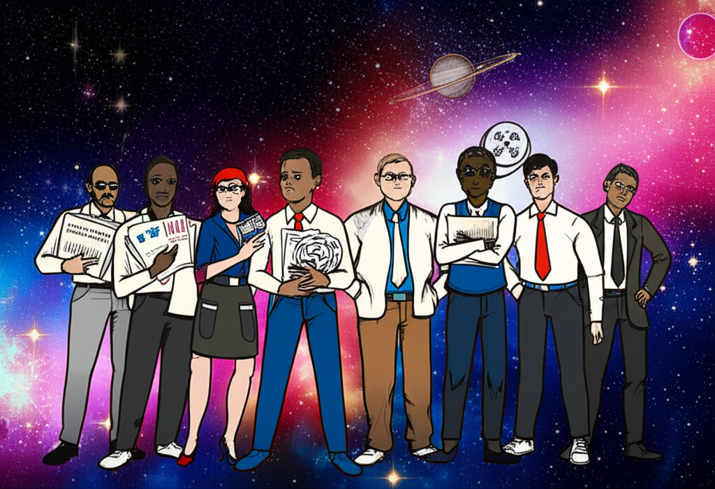 不同產業經紀人如房地產、娛樂與金融專家,在宇宙般的多樣環境中齊聚