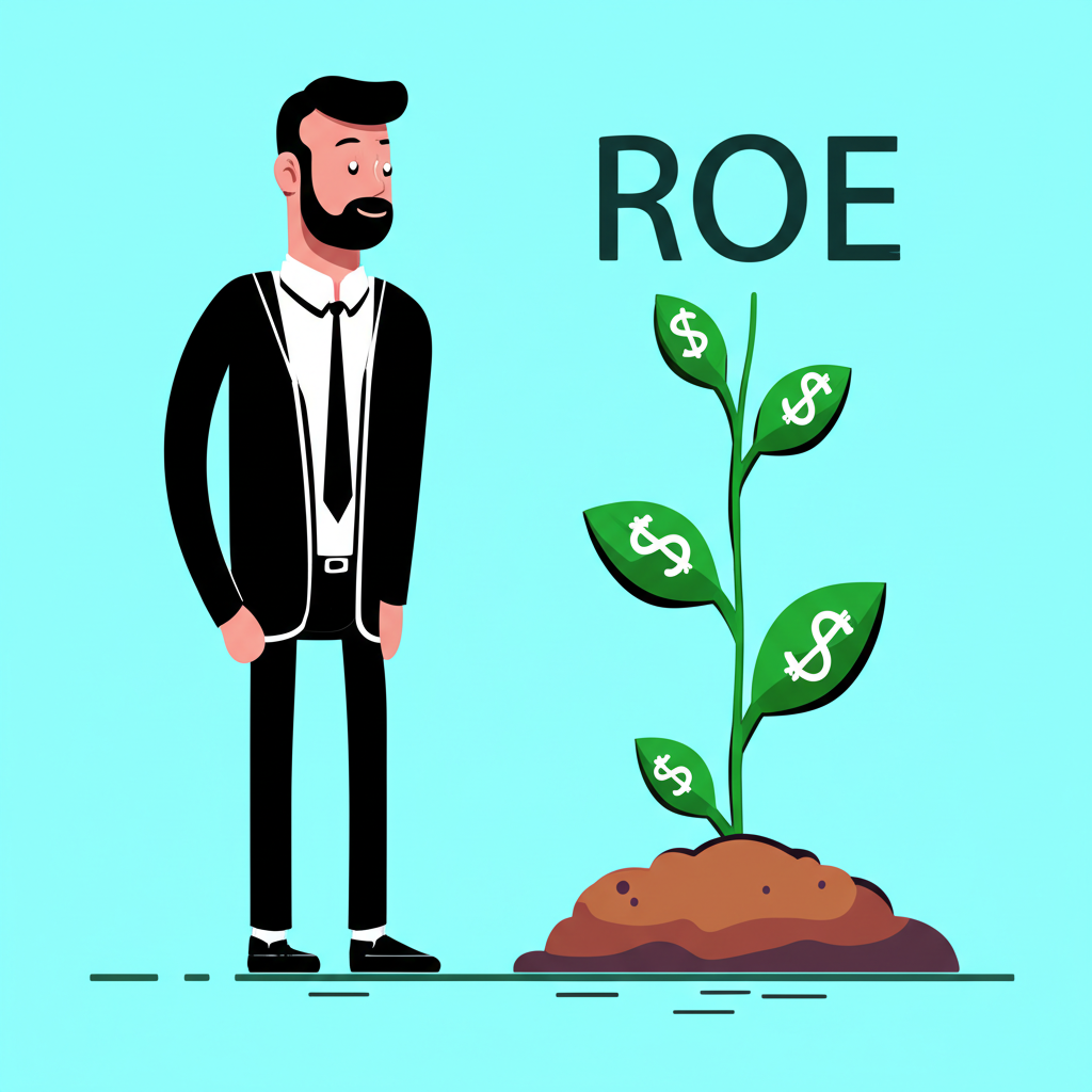 投資者觀察 ROE 帶來的投資成長,象徵資金如植物般茁壯的財務插圖