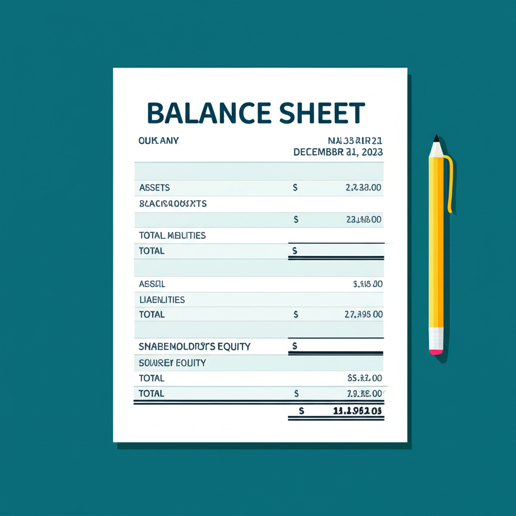 An illustration of a balance sheet document displayed as a financial snapshot for a specific date like end of year or quarter it clearly shows the total assets total liabilities and total shareholder equity of a company