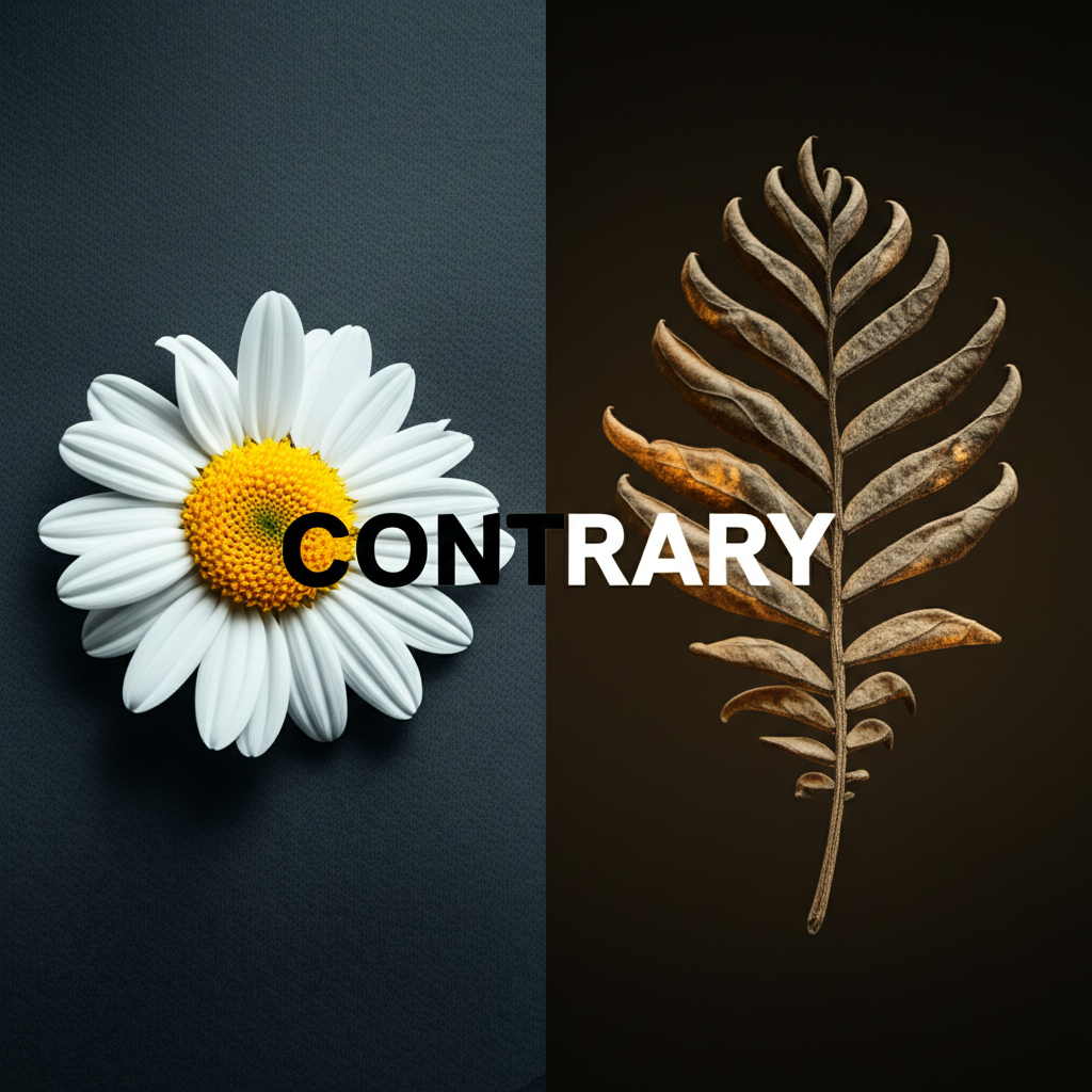 兩個對立概念由 contrary 連結的相反與違背定義插圖