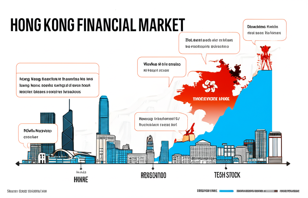 香港金融市場演變時間線插圖,包括股市崩盤、H股整合與科技股崛起等關鍵里程碑