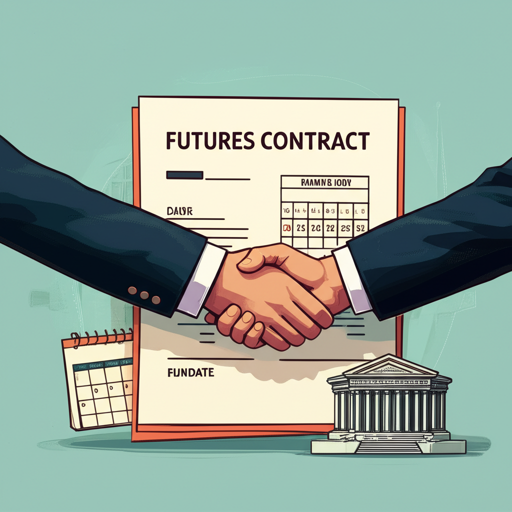 期貨合約的標準化交易插圖,強調到期日與交易所監管