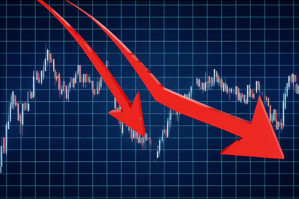 金融市場圖表插圖,箭頭顯示下行趨勢,作為投資人警示訊號