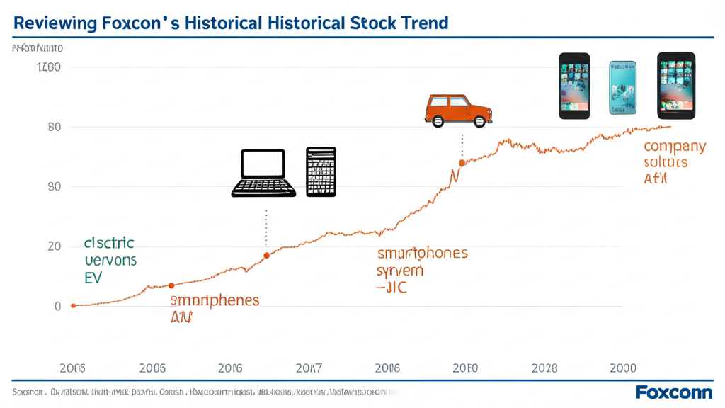 Reviewing Foxconns historical stock trends shows multiple significant fluctuations reflecting tech industry cycles and company strategy shifts like PC smartphones AI servers EV illustration