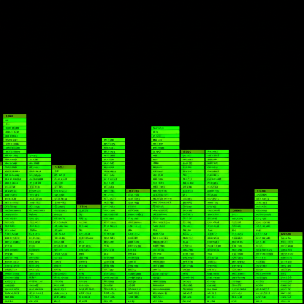 Digital order book with green buy orders accumulating at lower prices