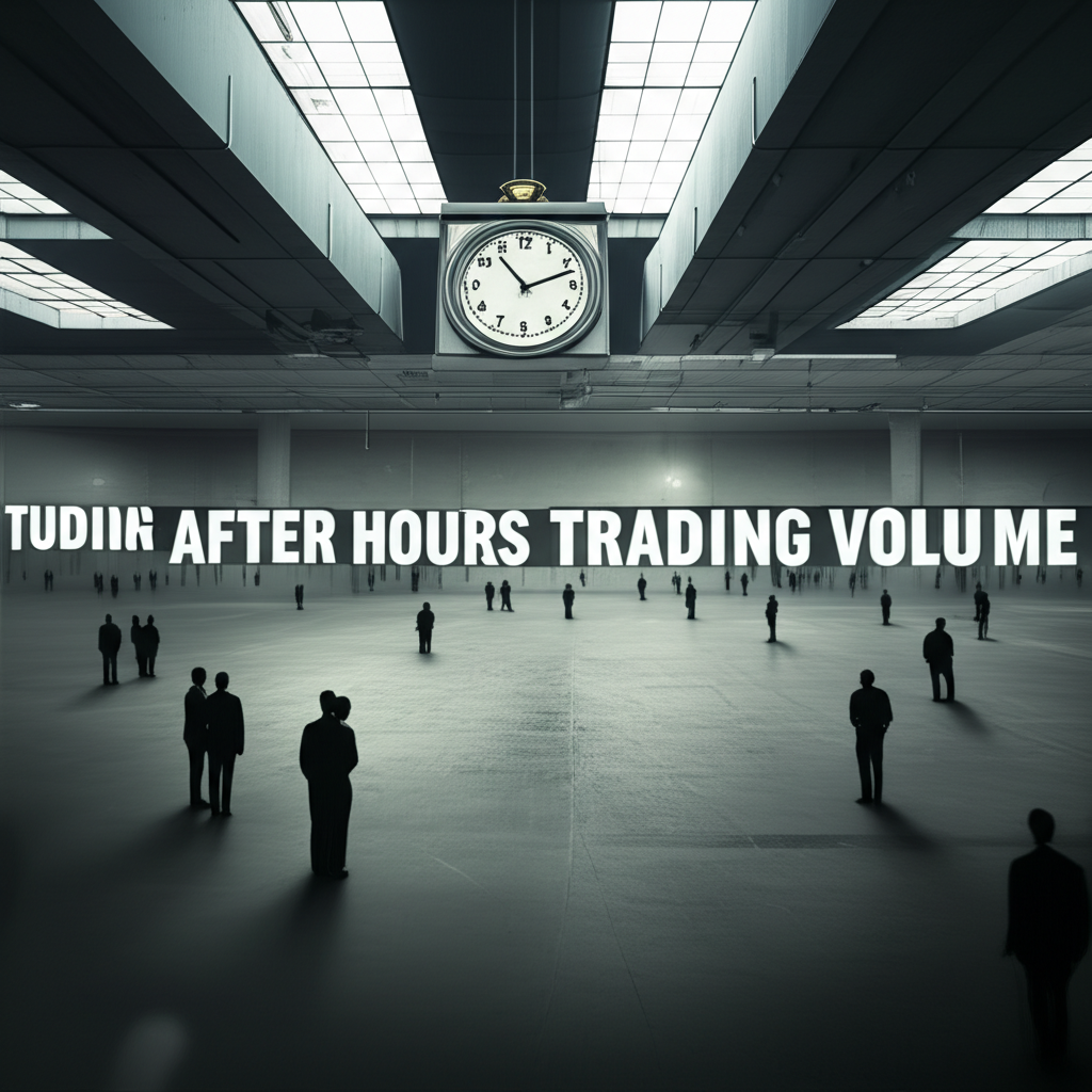 盤後交易稀少參與者圖示,廣闊空蕩交易廳中少數投資者與時鐘顯示有限時段