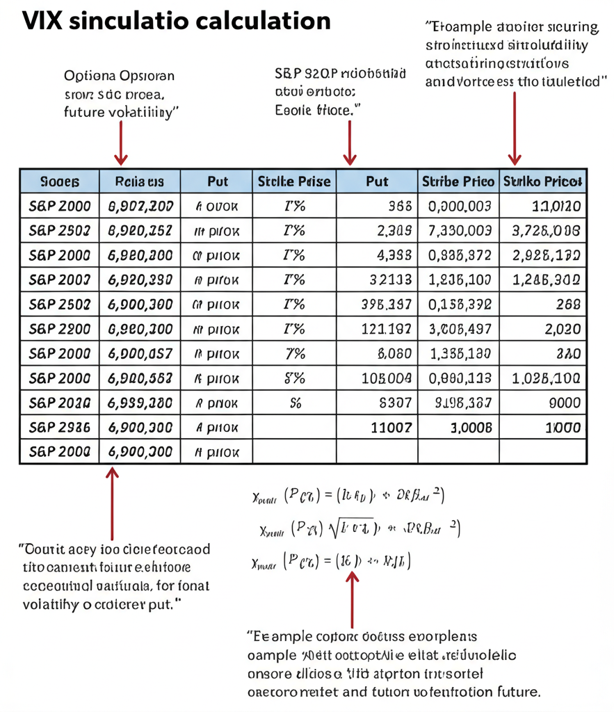 complex VIX calculation showing S&P 500 options prices for calls and puts quantifying market expectation for future volatility a financial analysis concept