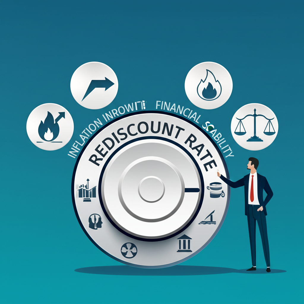 中央銀行調整重貼現率對通膨、經濟成長與金融穩定的影響示意圖