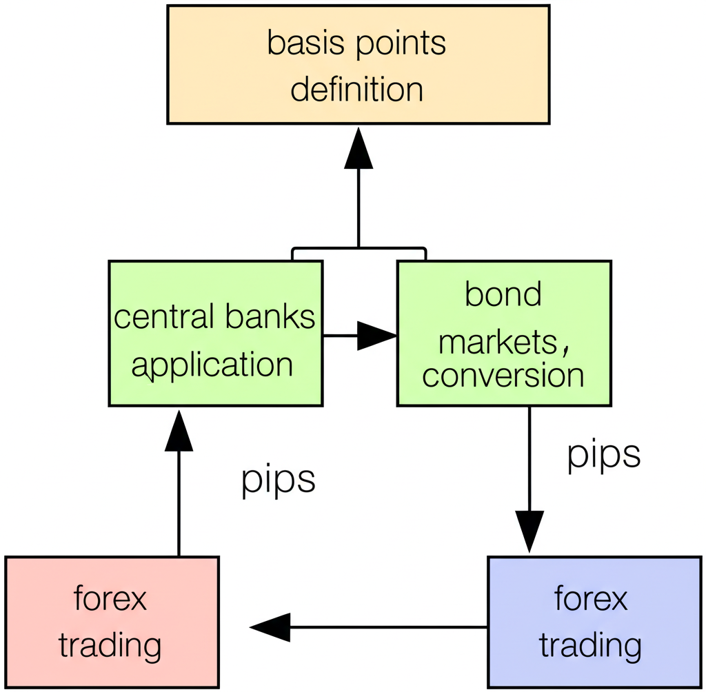 基點定義、轉換與應用指南的示意圖,涵蓋央行、債券與外匯場景,並區分點的差異