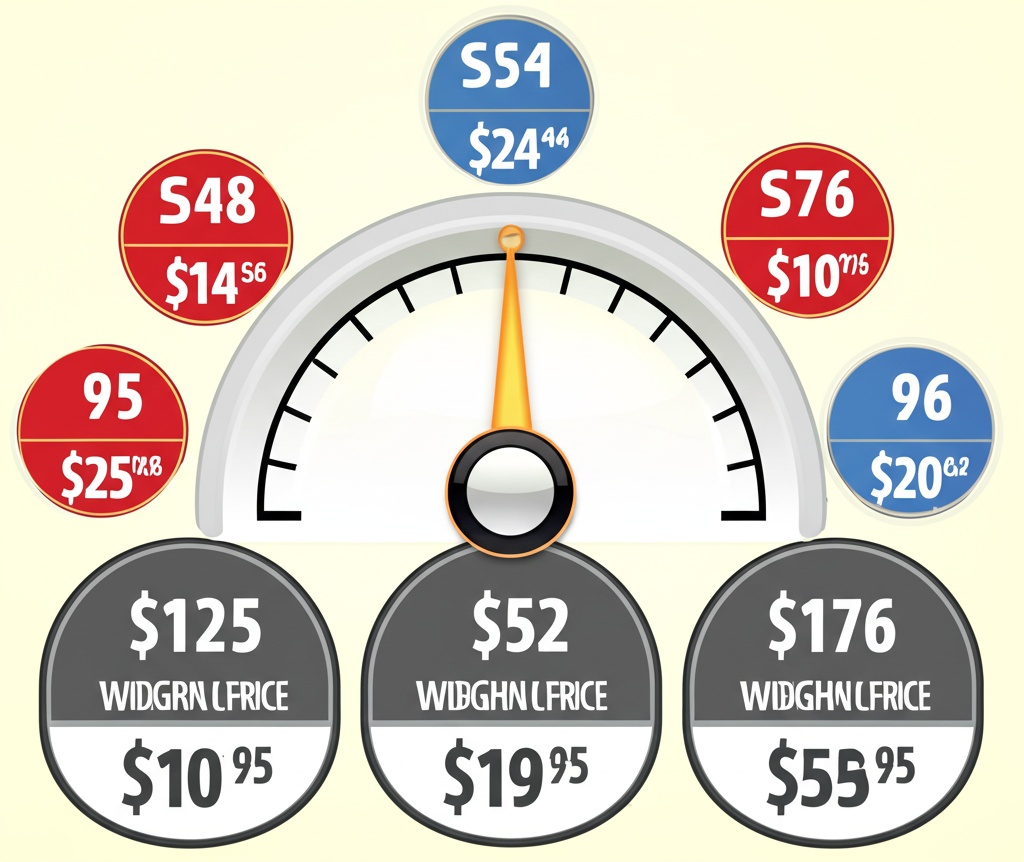 解釋道瓊工業平均指數股價加權計算方式的插圖,與市值加權指數對比,顯示不同規模公司標誌及其股價對指數影響