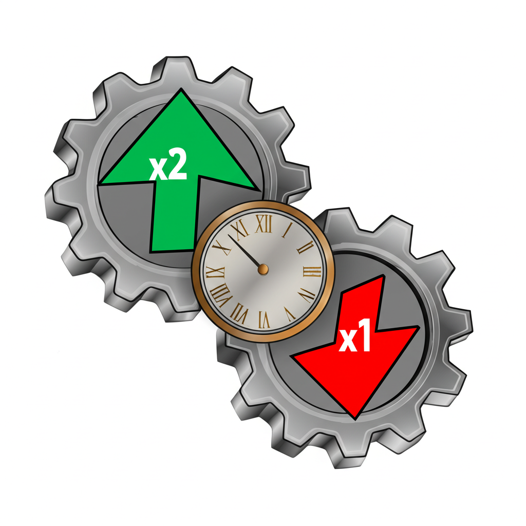 槓桿型ETF與反向型ETF運作機制插圖,顯示每日追蹤的齒輪與箭頭